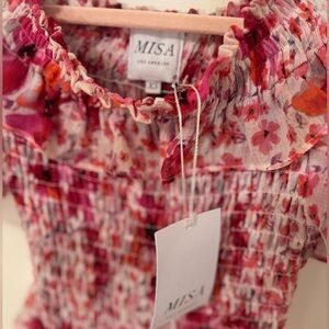 Misa Los Angeles Floral Ruffle Dress - Pink and Red